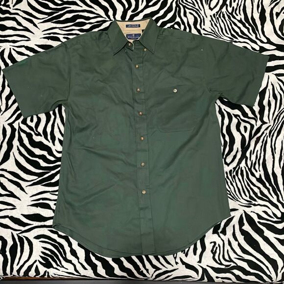 Bill blass vintage soft cotton short sleeve button up men’s army green shirt - Picture 1 of 12
